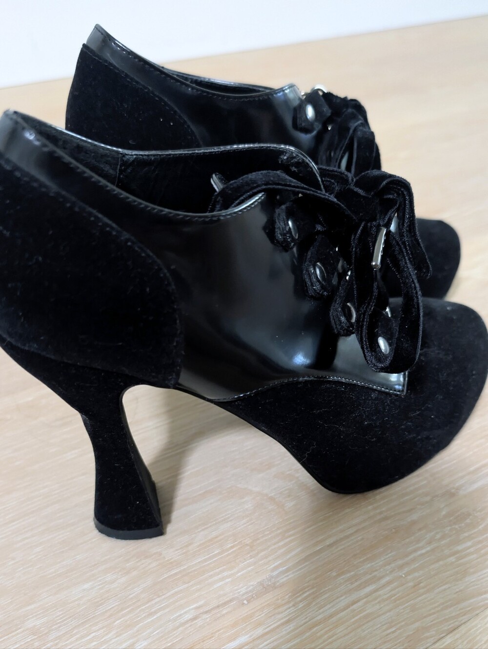 Killstar Bella Platform Heels Black Velvet Patent Gothic Lace Up Pumps Shoes Sz7